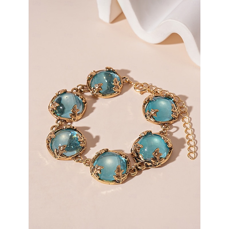Women's Vintage Gold-Plated Choker Necklace with Matching Blue Crystal Bracelet and Drop Earrings - Elegant Statement Jewelry for Party, Cocktail and Evening Events4