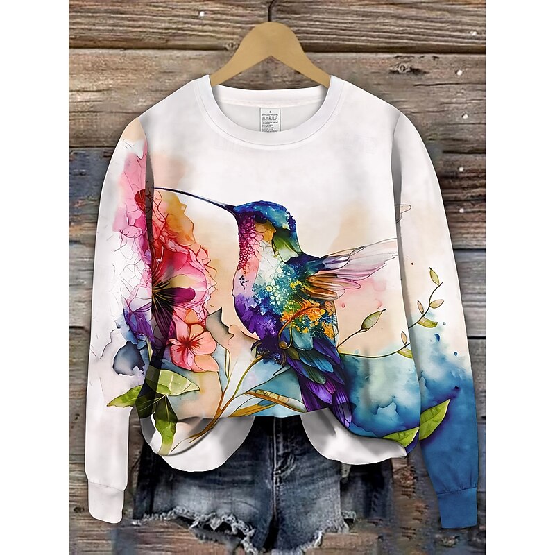 Women's Pullover Sweatshirt Hoodies Floral Graphic Animal Fashion Casual Long Sleeve Crew Neck Regular Tops Street Dailywear Print White Spring Fall Winter3
