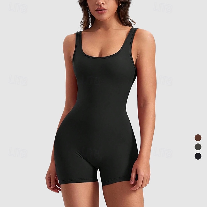 Women's Scrunch Yoga Romper Workout Jumpsuits Backless Solid Color Bodysuit Black Burgundy Gym Workout Volleyball Running High Waist Stretchy Breathable Tummy Control Sport Activewear Tight Fit2