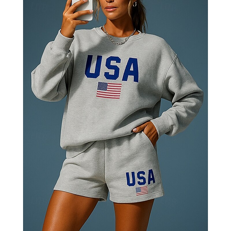 Women's Tracksuit Pullover Sweatshirt Short Sweatpant Pocket Letter Clothing Suit Spring White Grey Gym Outdoor Running High Waist Windproof Lightweight Long Sleeve Sport Activewear Micro-elastic3