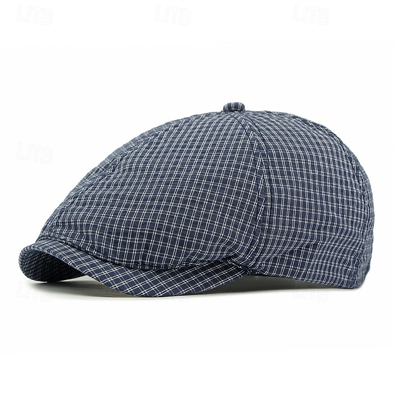 Men's Ascot Hat Newsboy Hat Blue Gray 100% Cotton Fashion Casual Street Daily Plaid Adjustable Sunscreen Breathable