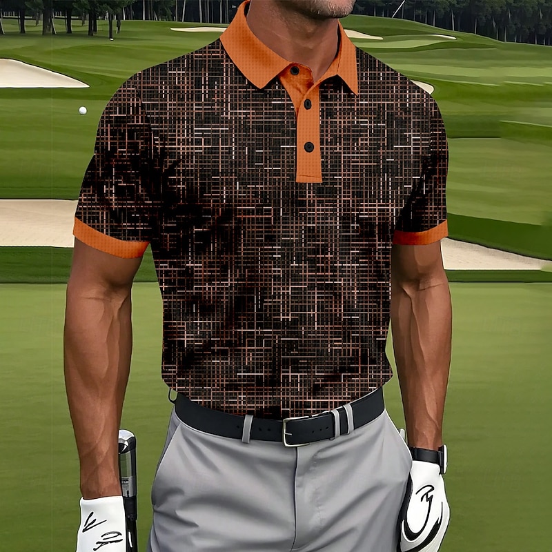 Men's Geometic Golf Polo Sports Polo Shirts Short Sleeve Polo Shirts Collared Shirts Casual Athleisure 3D Print Buttons Summer Blue Purple Orange2