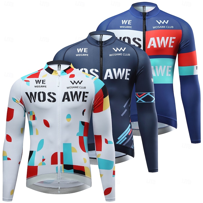 WOSAWE Spring Summer Men's Cycling Long Sleeve Quick Dry Breathable Printed Top Road Cycling Jersey Jacket BD270