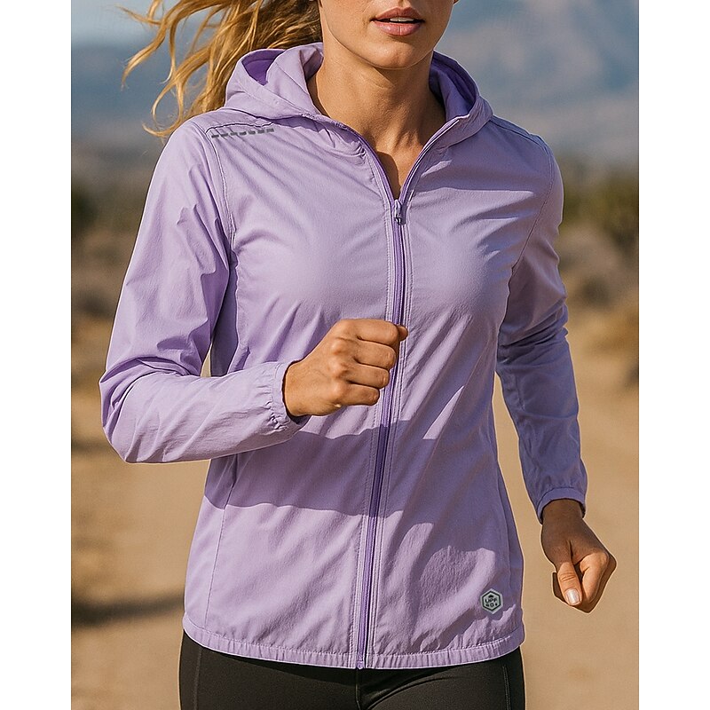 Women's Running Jacket Outdoor Jacket Hooded Jacket Drawstring Zipper Pocket Long Sleeve Top Athleisure Solid Colored Windproof UPF 50+ Breathable Fishing Hiking Running Sportswear Activewear Black3