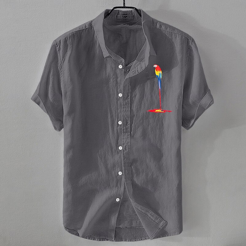 Men's Shirt Linen Shirt Summer Shirt Beach Shirt Button Up Shirt Bird Vacation Casual Black White Pink Blue Short Sleeve Turndown Summer Clothing Apparel4