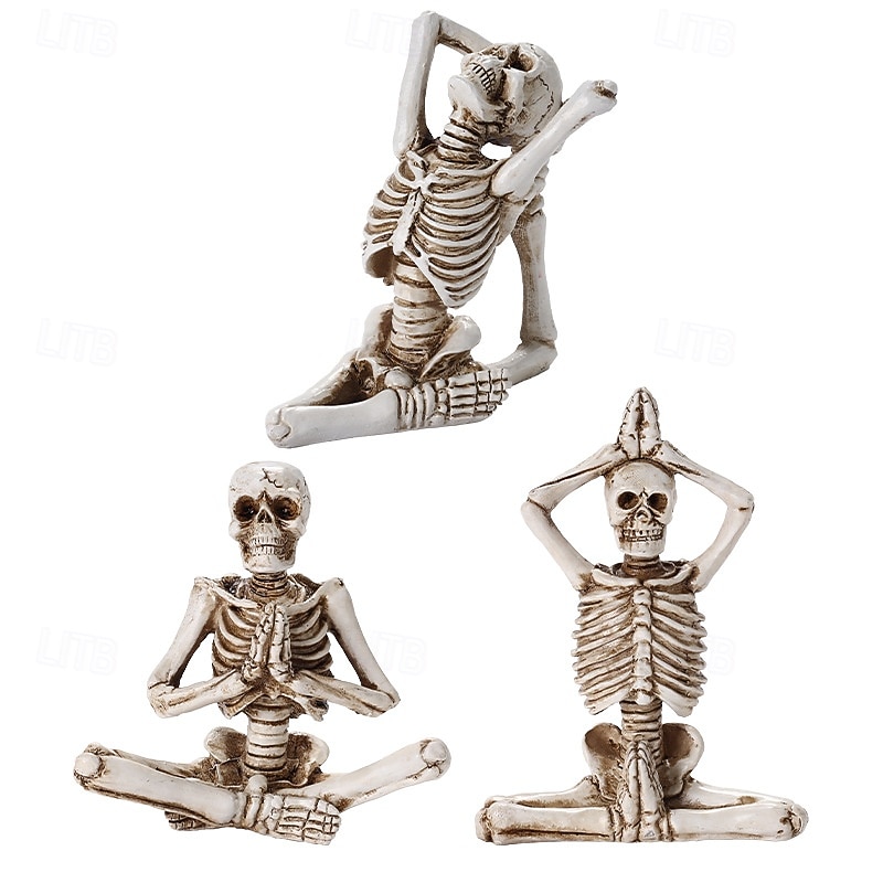 Halloween Resin Figurine Yoga Skeleton Statue Spooky Resin Decoration for Halloween Garden Party Tabletop Ornament Creepy Holiday Decor Haunted House Display Accessory3