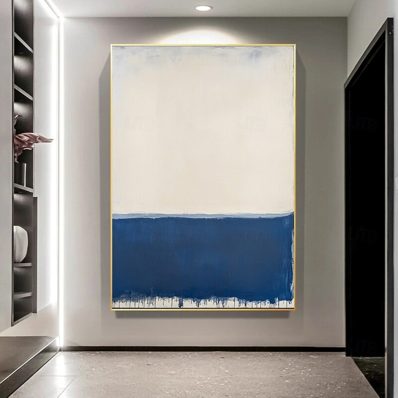 Handmade Modern Abstract painting Wall Art - Hand-Poured Pigment Painting Navy Framed Textured Canvas blue oil painting  for Contemporary Spaces Canvas Paingting4