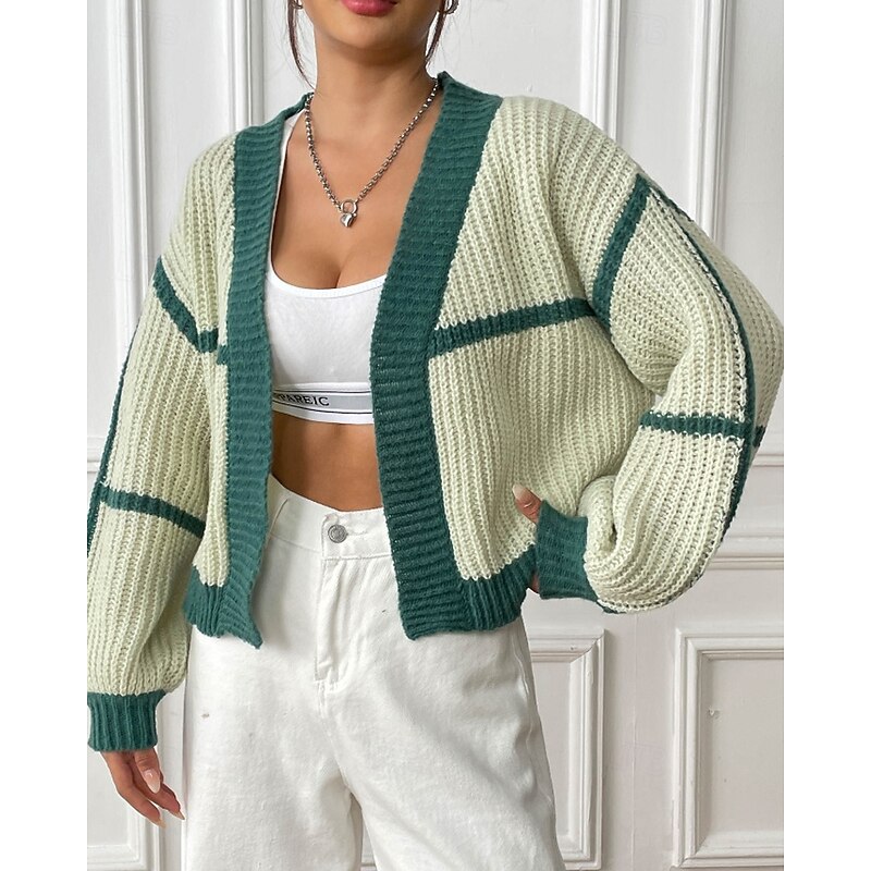 Women's Cardigan Fashion Color Block Ribbed Cowl Patchwork Knitted Long Sleeve Regular Tops Knit Holiday Going out Weekend Black Pink Fall4