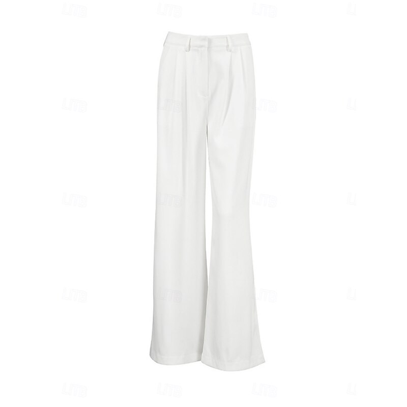 Women's Wide Leg Pants Trousers Streetwear Casual Long High Waist Plain Pocket High Cut Breathability Soft Micro-elastic Office Street Business White Fall Regular Fit4