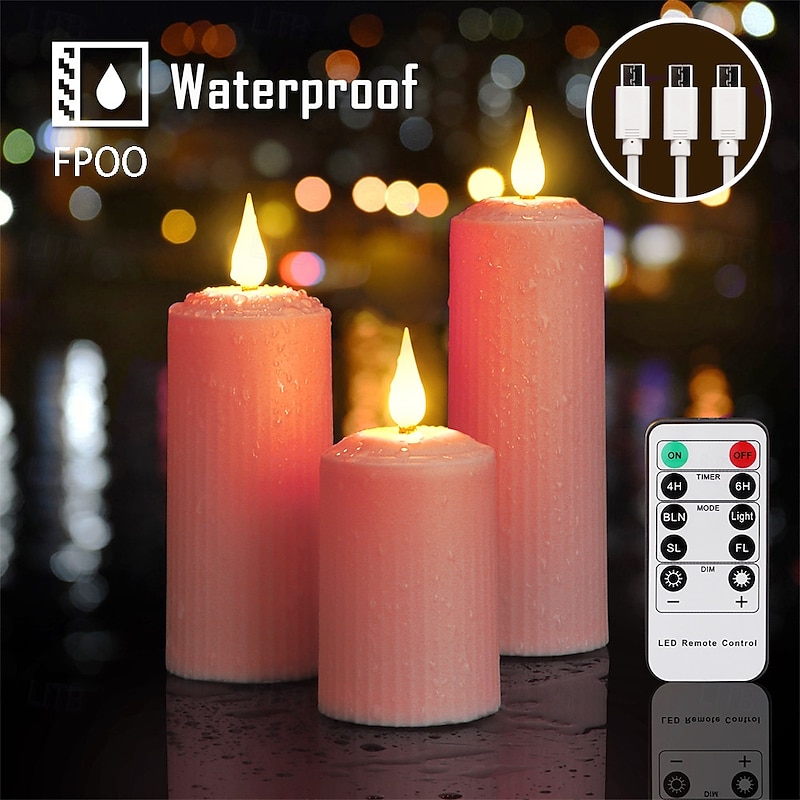 3/4/6/9 Pcs Halloween Christmas cylindrical charging electronic candle light remote control timing indoor and outdoor courtyard wedding party atmosphere decoration light purple pink