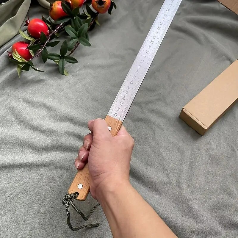 20-Inch Dual Scale Ruler with Wooden Handle Heavy Duty Ruler Self Defense Includes Green String and Faux Leather Strap Ideal for Woodworking, Painting, Machinists3