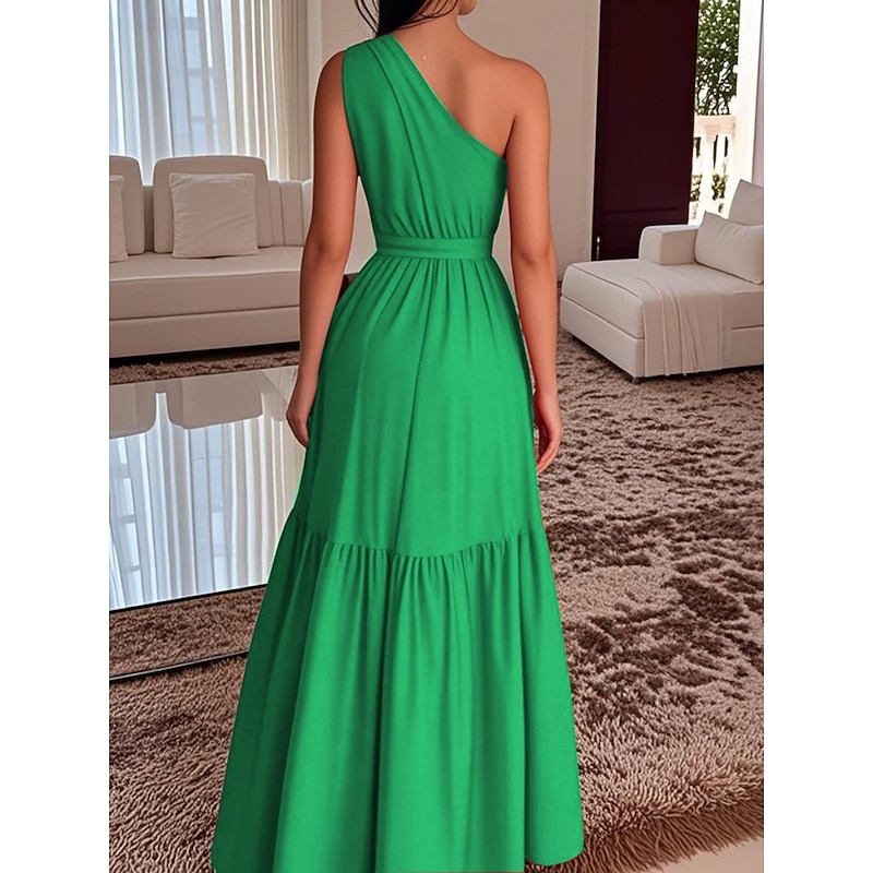 Women's Long Dress Maxi Dress Cocktail Dress Wedding Guest Dress Chiffon Swing Dress Fashion Modern Outdoor Vacation Regular Fit Plain Sleeveless One Shoulder Red Blue Green Summer Spring4