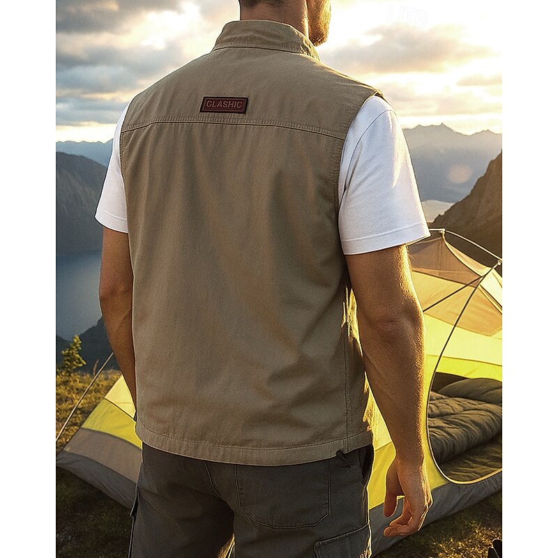 Men's Cargo Vest Utility Vest Sleeveless Vest Outdoor Waterproof Windproof Zipper Pocket Nylon Black Army Green Blue Hunting Fishing Climbing2