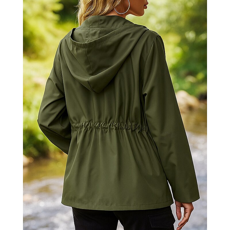 Women's Hiking Jacket rain coat Outdoor Waterproof Windproof Lightweight Hiking Outfits Hiking Clothes Spring Autumn / Fall Top Camping / Hiking / Caving Running Black Army Green Light Grey2