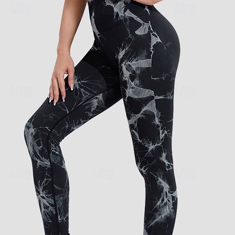 Women's Workout Leggings Yoga Pants Tummy Control High Waist Dance Pilates Running Bottoms Tie Dye Black Yellow Royal Blue Fall Sports Activewear Tight Fit2