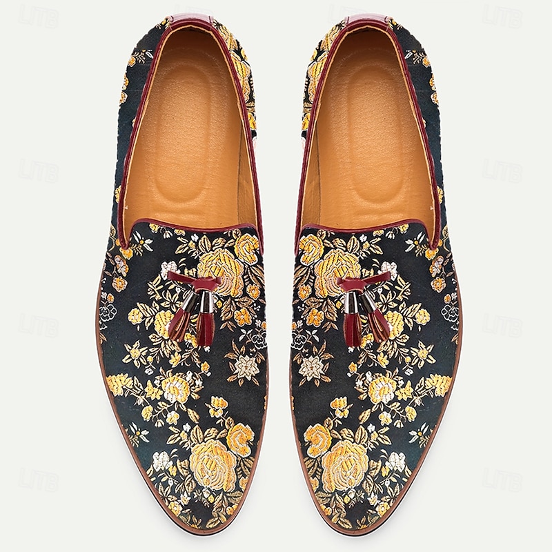 Men's Jacquard Loafers with Floral Pattern Tassels for Wedding, Banquet and Formal Events4