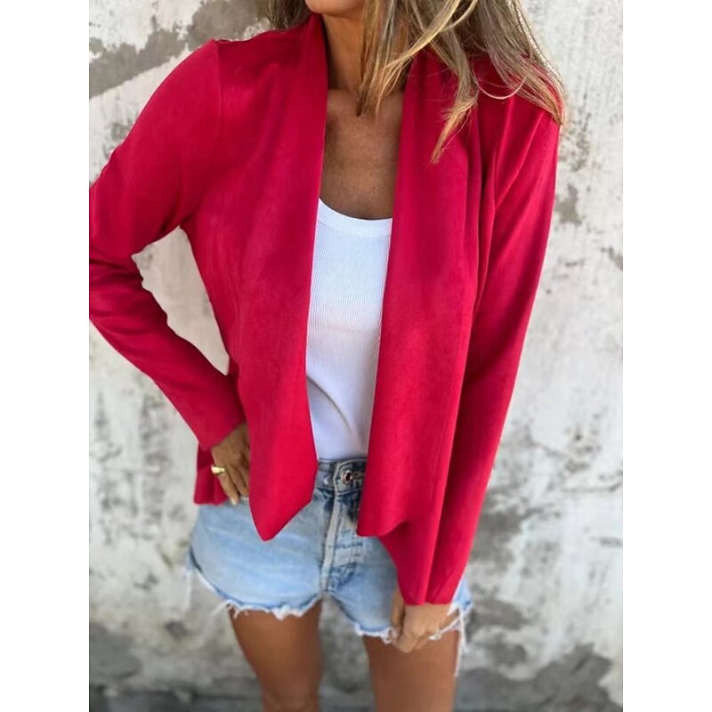 Women's Casual Jacket Comfortable Breathable Oversized Fashion Daily Plain Outdoor Casual Daily Open Front Regular Collarless Regular Fit Long Sleeve Outerwear Black Red Blue Spring Fall3