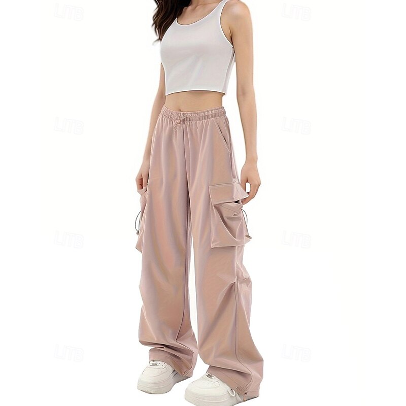 Women's Cargo Pants Slacks Streetwear Casual Full Length Natural Plain Pocket Elastic Drawstring Design Soft Street Holiday Weekend Black Pink Fall Regular Fit3