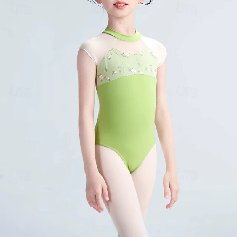 Ballet Leotard / Onesie Printing Splicing Tulle Girls' Performance Training Short Sleeve High Polyester4