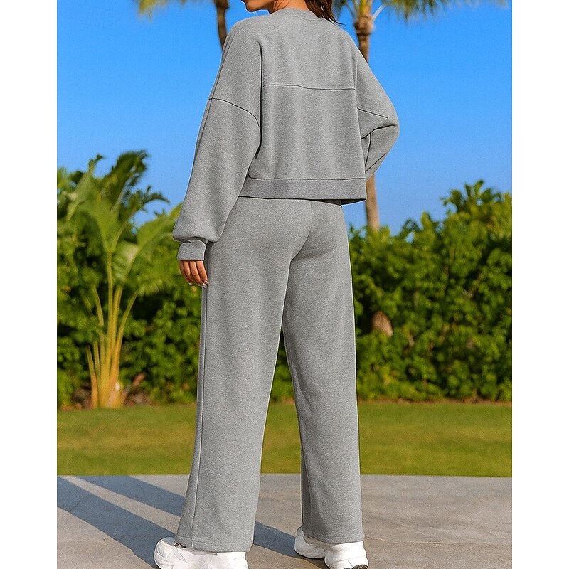 Women's Sweatshirt Tracksuit Sweatpants Pocket Solid Colored Clothing Suit Spring Black Pink Gym Outdoor Running High Waist Windproof Lightweight Long Sleeve Sport Activewear Micro-elastic Regular Fit2