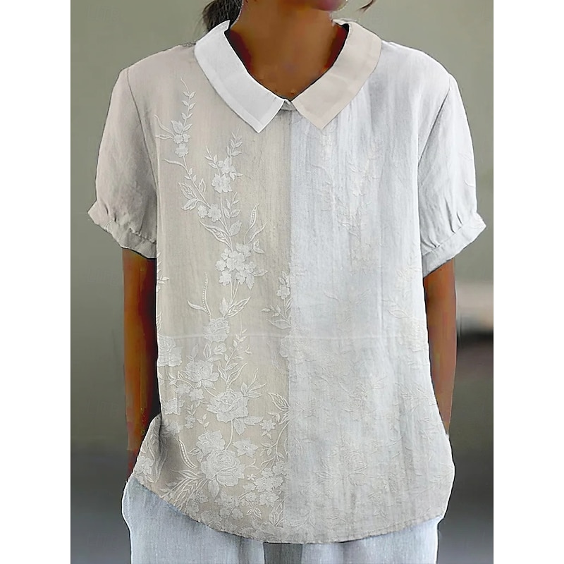 Women's Shirt Floral Daily Casual Short Sleeve Shirt Collar Regular Tops Daily Holiday Buttons Print White Summer Spring
