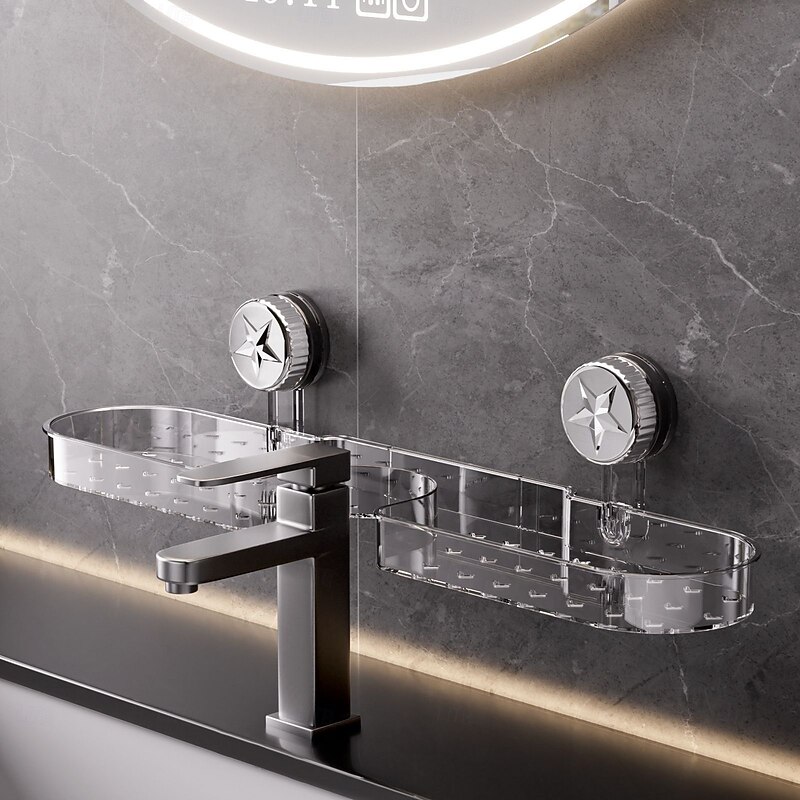 Transparent Kitchen Sink Faucet Organizer Space Saving Suction Cup Storage Rack for Bathroom Kitchen Storage Rack Shelf Showers Accessories2