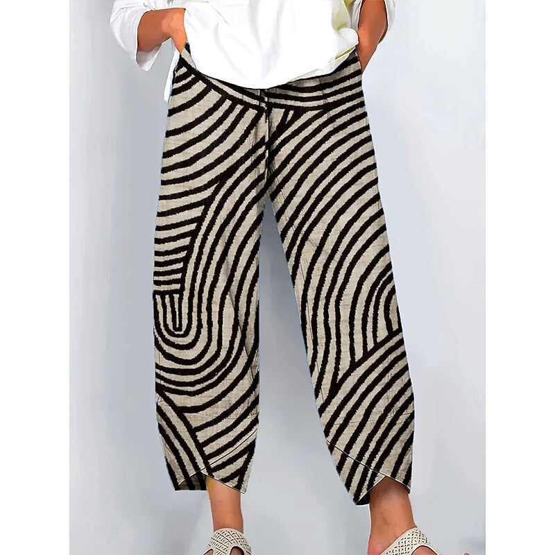 Women's Wide Leg Chinos Baggy Pants Vacation Vintage Ethnic Style Ankle-Length High Waist Graphic Geometric Polka Dot Drawstring Patchwork Printing Breathable Inelastic Outdoor Vacation Street Light