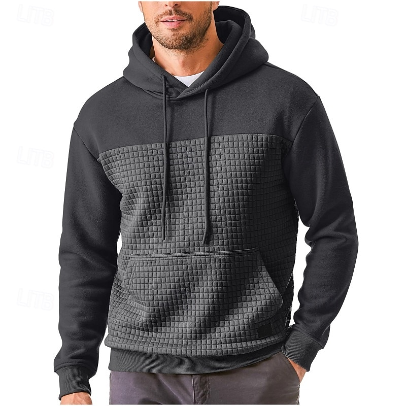 Men's Hoodie Waffle Hoodies Pullover Hoodie Sweatshirt Black Army Green Navy Blue Khaki Gray Hooded Plain Patchwork Sports & Outdoor Casual Daily Streetwear Cool Sportswear Spring &  Fall Clothing