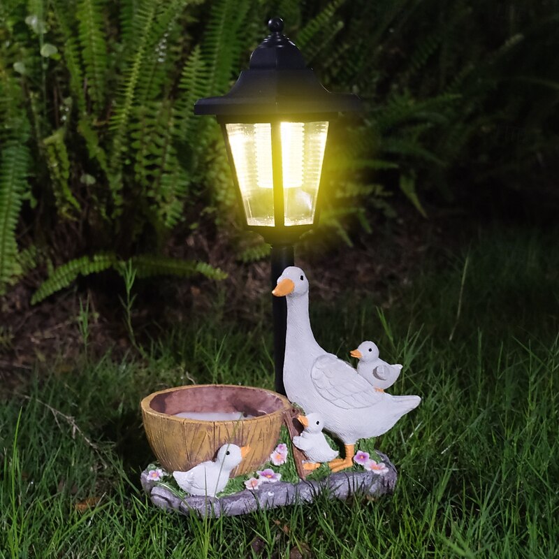 1 Pc Outdoor Solar Creative Flower Pot, Duck Decorative Light, Duck Couple Landscape Light, Courtyard Garden, Terrace Path, Lawn Light3
