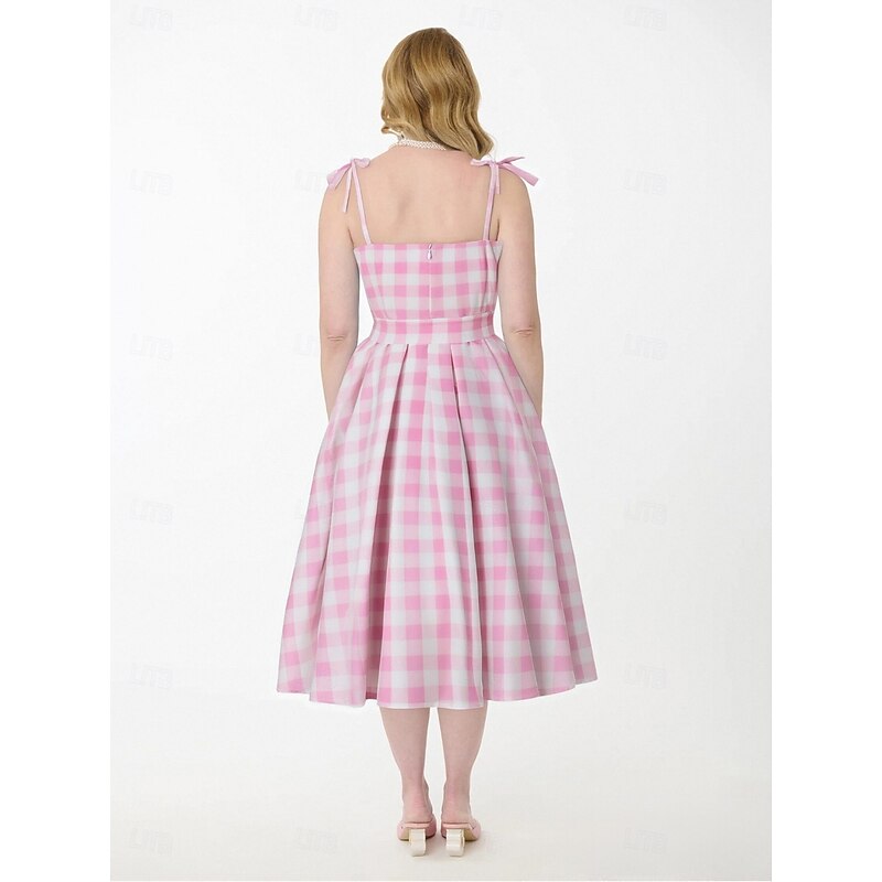Retro Vintage 1950s Rockabilly Midi Swing Dress Flare Dress Doll Checkered Gingham Fancy Dress Women's Carnival Masquerade Daily Wear Tea Party Retro Theme Party Adults' Dress Spring & Summer4