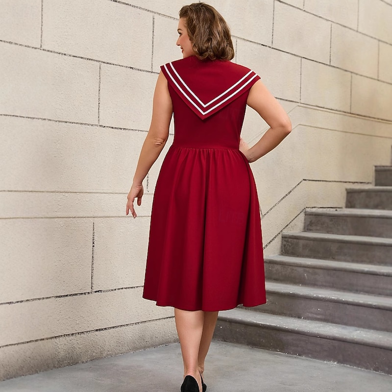 Retro Vintage 1950s Rockabilly Midi A Line Dress Flare Dress Plus Size Sailor A-Line Fancy Dress Women's Vacation Homecoming Party & Evening Adults Dress Spring & Summer3