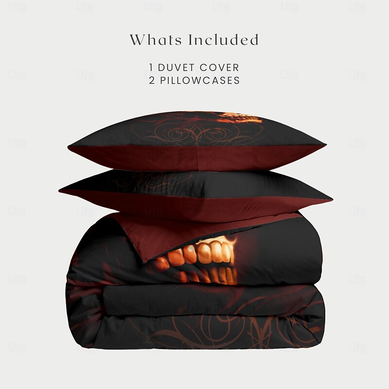 Halloween Duvet Cover Fire Tiger by Tom Wood Bedding Set 3-Piece Comforter Cover Set with Zipper Closure, Soft and Lightweight, Holiday Bedroom Decoration4