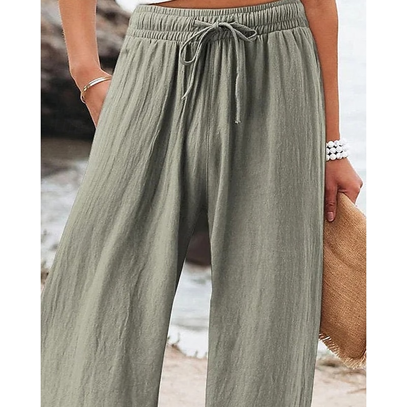 Women's Wide Leg Pants Trousers Palazzo Pants Fashion Streetwear Full Length High Waist Flower Elastic Waist Drawstring Print Breathability Comfortable Street Daily Wear Going out Gray Spring Fall2