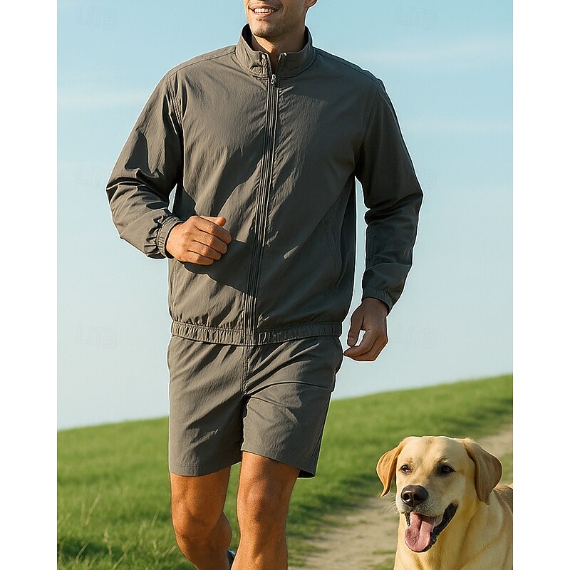 Men's Tracksuit Sweatpants Zip Up Sweatshirt Zipper Pocket Solid Colored Clothing Suit Summer Black Red Fishing Hiking Outdoor Sun Protection Windproof Lightweight Long Sleeve Sport Activewear3