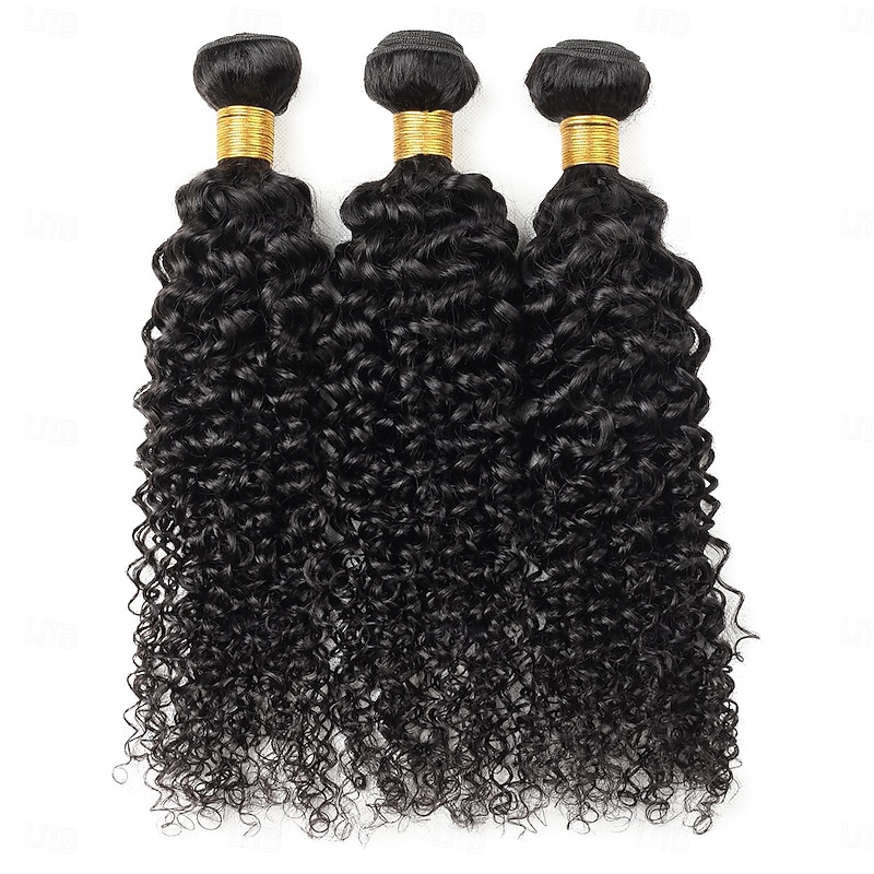 Curly Wave Human Hair Weave Extension 3 Bundles With Closure 4x4 Lace Closure hair 10-28 inch Black Women2