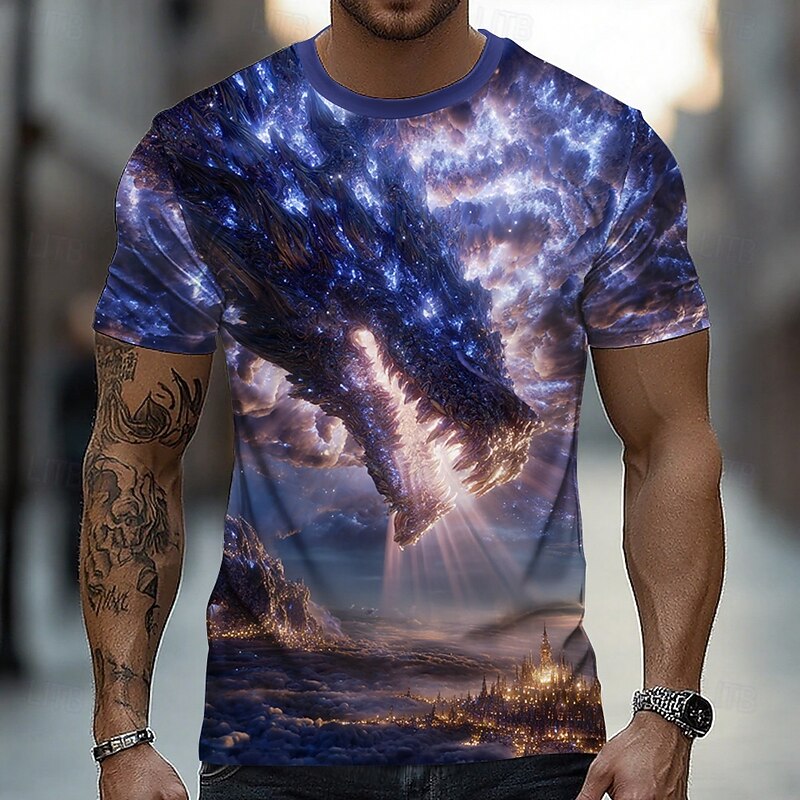 Men's Dragon 3D T Shirt Short Sleeve T shirt 3D Print Crew Neck Shirt Exaggerated Designer Party Street Casual Red Royal Blue Blue Summer Spring All Seasons Clothing Apparel S M L XL XXL XXXL3