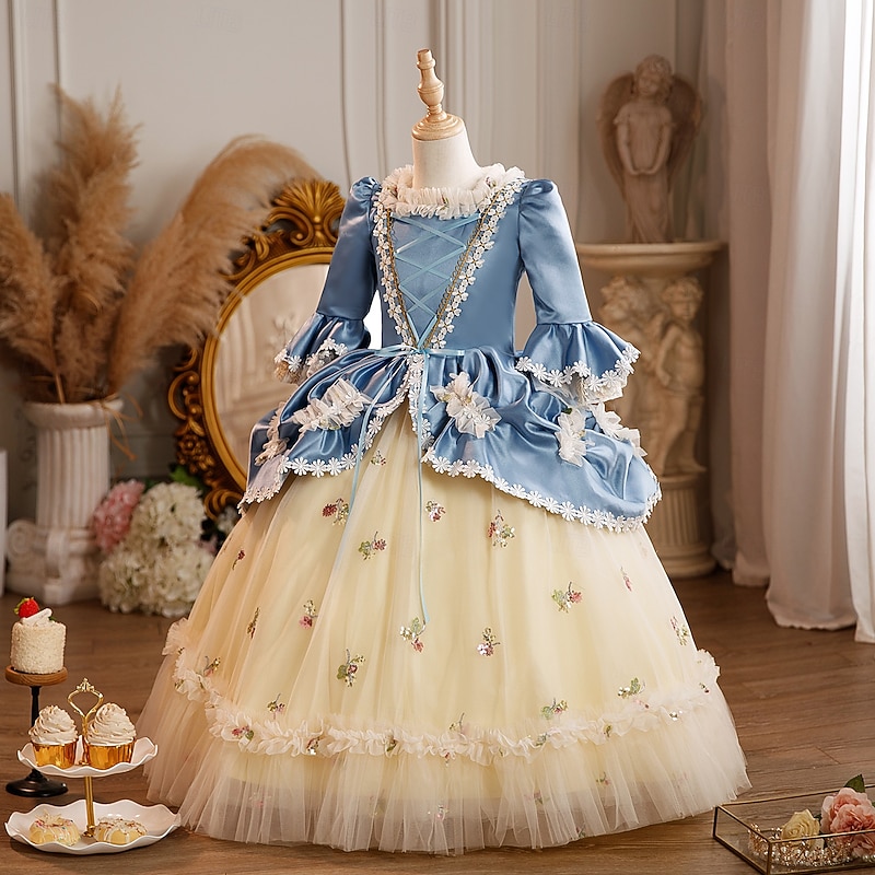Rococo Princess Maxi Prom Dress Bell Sleeve Princess Belle Bow Retro Ball Gown Point Fancy Dress Girls' Royal Christmas Halloween Carnival Masquerade Wedding Party Festival Kid's Child's Dress All2