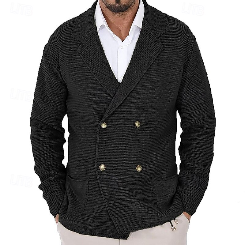 Men's Sweater Cardigan Sweater Ribbed Knit Regular Tops Knitted Plain Notch Modern Contemporary Smart Casual Office Casual Clothing Apparel Spring &  Fall Black Dark Blue S M L4
