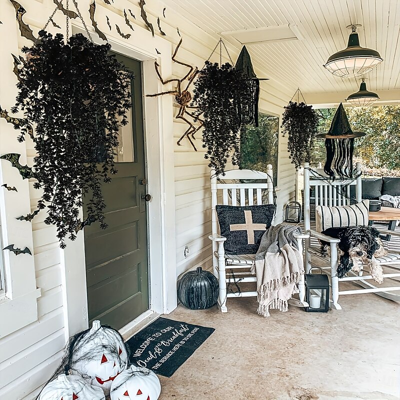 2pcs Luxurious Black Faux Hanging Flowers - Durable UV Resistant Artificial Greenery Vines for Indoor/Outdoor Decor Perfect for Weddings Halloween & Fall Wall Accents with Realistic Petals and Stems