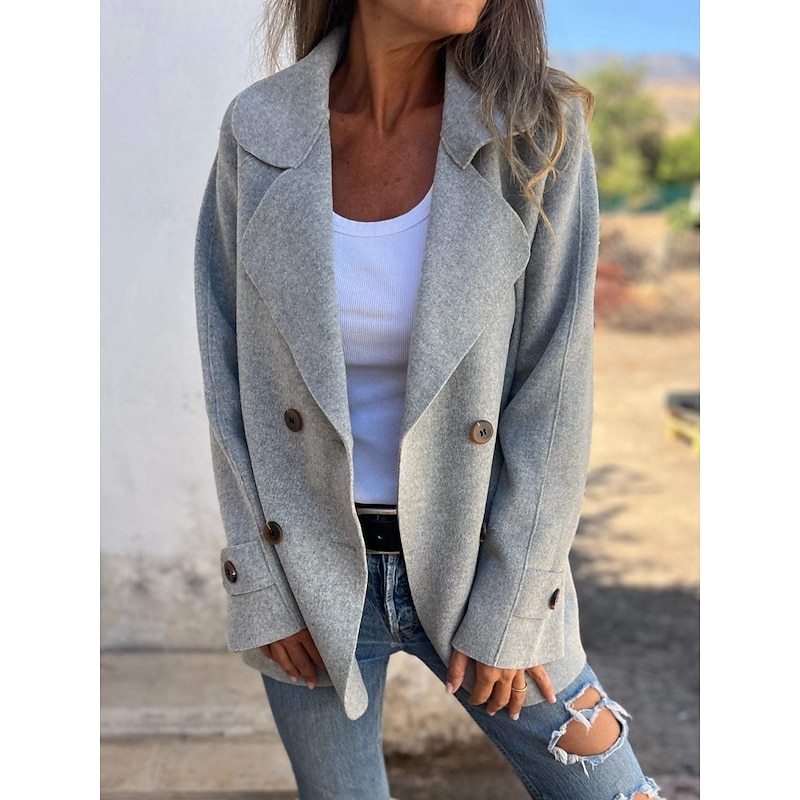 Women's Coat Comfortable Breathable Pocket Fashion Daily Plain Outdoor Casual Daily Single Breasted Regular Lapel Regular Fit Long Sleeve Outerwear Black Apricot Gray Spring Fall2