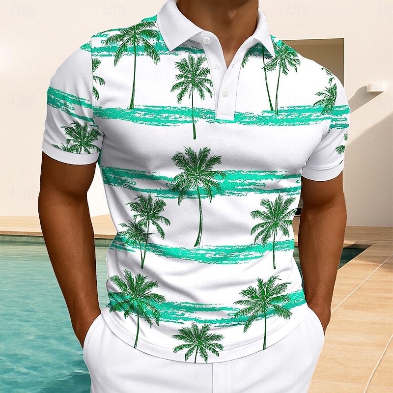 Men's Palm Tree Polo Hawaiian Polo Shirts Short Sleeve Polo Shirts Collared Shirts Casual Resort Daily Wear Home Wear Vacation Wear 3D Print Buttons Summer White Light Green Blue4