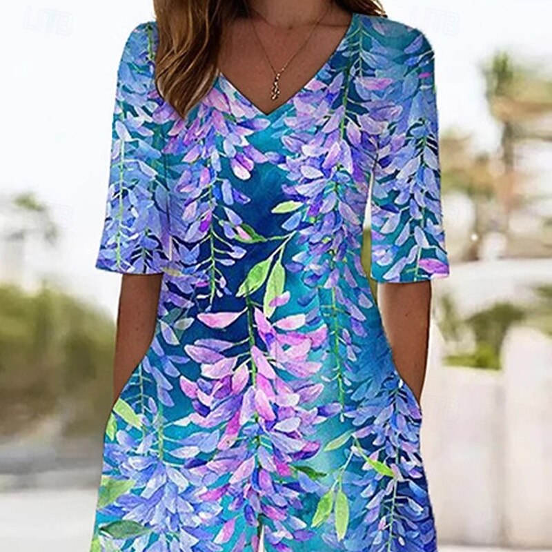 Women's Normal Jumpsuit Streetwear Floral Short Sleeve Wide Leg V Neck Pocket Print Street Daily Regular Fit Blue Summer2