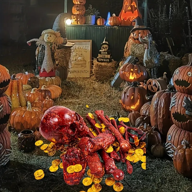 Set of 14 Dry Skeleton Bones Halloween Cross Border Skeleton Ornament Bar Escape Room Horror Decoration Props Scattered Bones