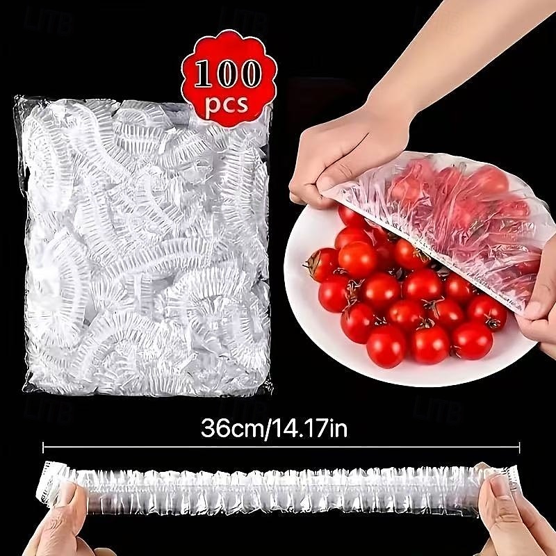 100PCS Reusable Elastic Food Storage Covers, Transparent Stretchable Plastic Bowl and Plate Lids, Airtight Seal Wraps, No Odor, Ideal Alternative to Foil and Cling Film for Kitchen Use3