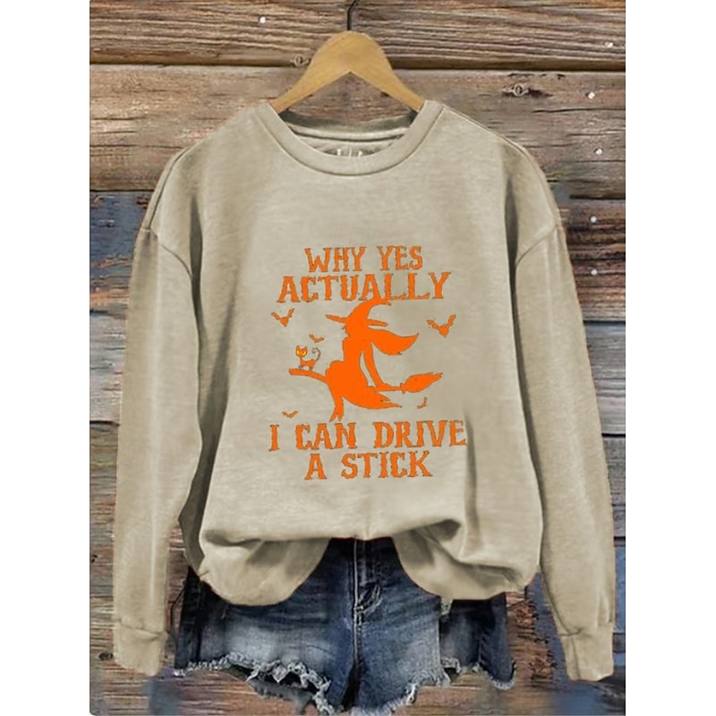 Halloween Women's Pullover Sweatshirt Witch Graphic Fashion Casual Long Sleeve Crew Neck Round Neck Regular Tops Street Dailywear Casual Print Black White Yellow Red Orange Fall Winter2