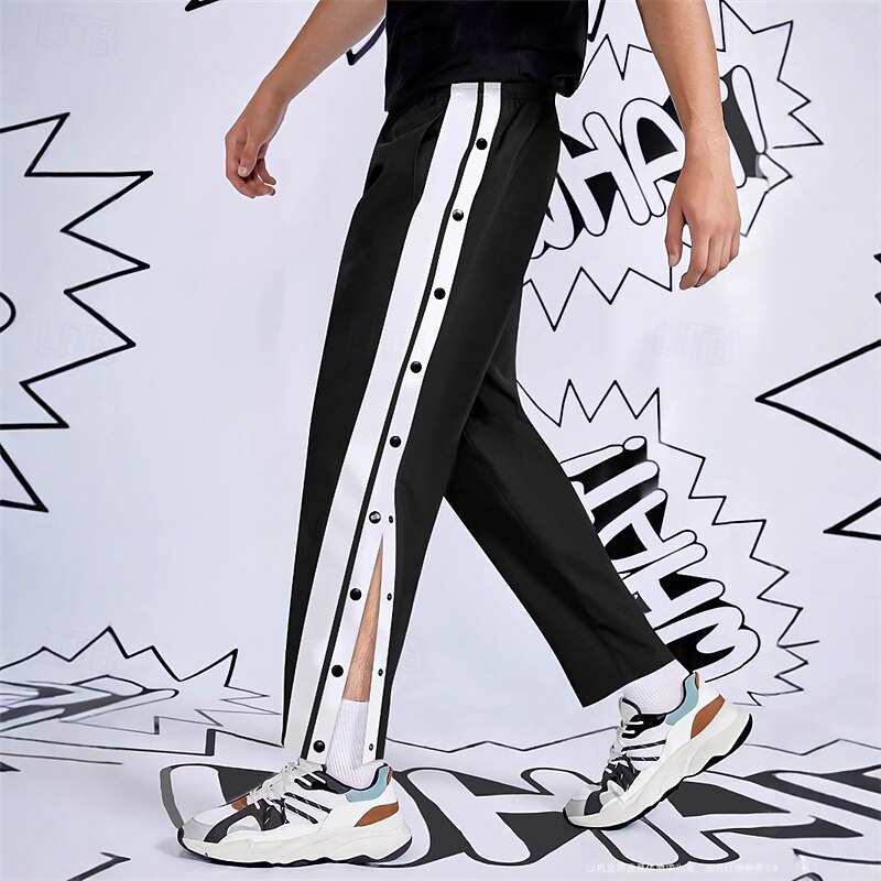Men's Athletic Pants Sweatpants Tear Away Pants Trousers Pocket Elastic Waist Drawstring Color Block Comfort Sports Outdoor Daily Fashion Casual Black White Micro-elastic3