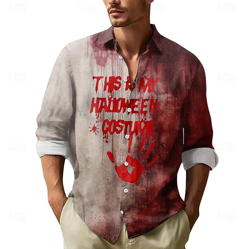 Halloween Men's Blood Splatter Letter Printed Blood stains Shirt Button Up Shirt Long Sleeve Dark Punk Gothic Style Holiday Streetwear Summer Spring Turndown 3D Print Collared Shirts Red 1 Red2