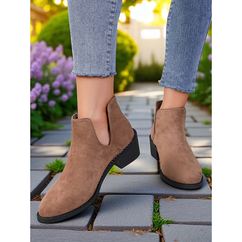 Women's Faux Suede Ankle Booties with Low Heels – Casual Short Boots for Daily Wear, Fall Strolls and Country Roads2