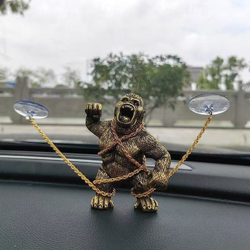 Resin Gorilla Car Dashboard Decor, Powerful Bound Ape Figurine, Bold and Fierce Resin Gorilla Statue, Artistic Animal Sculpture for Home or Office Display4