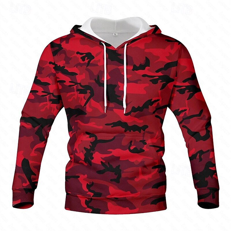 Men's Hoodie Red Royal Blue Blue Brown Green Hooded Camouflage Drawstring Sports & Outdoor Daily Holiday Streetwear Basic Casual Fall Winter Clothing Apparel Hoodies Sweatshirts2